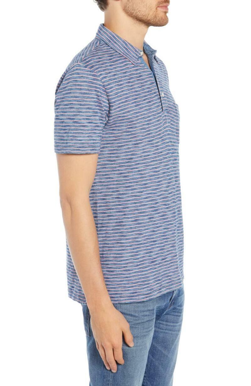 Faherty Mens XXL Baypoint Stripe Feeder Stripe Jersey Polo Slub Indigo Shirt