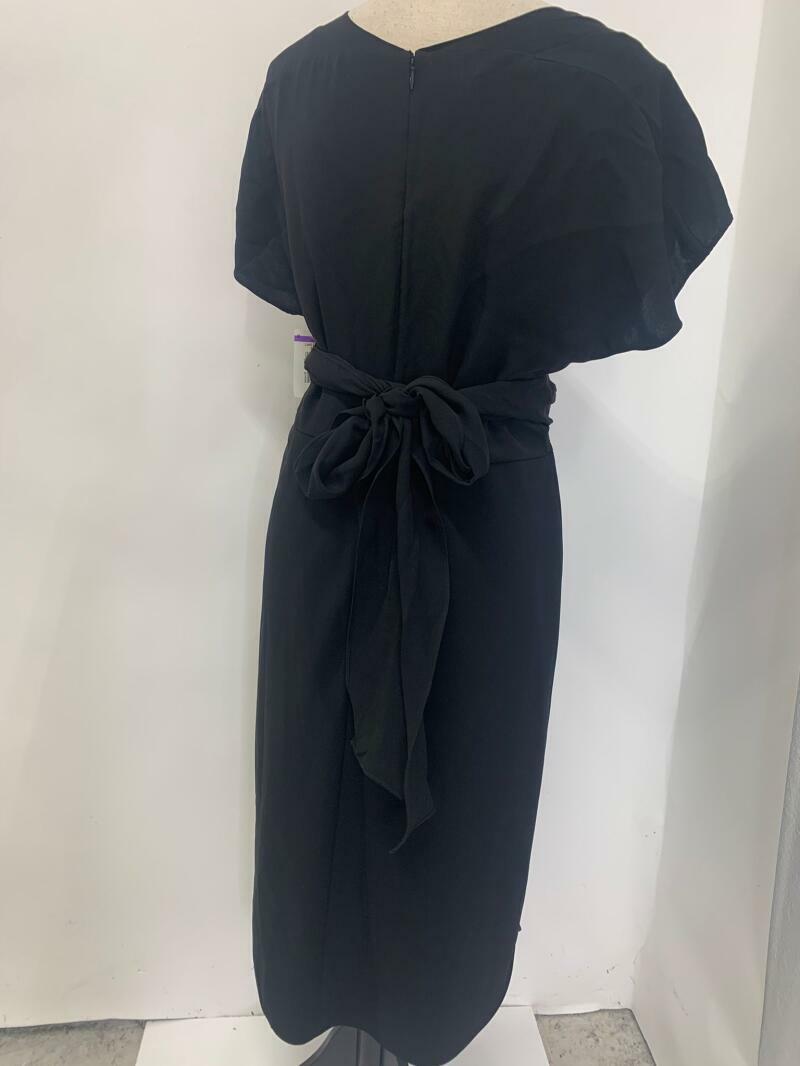 Lafayette 148 Womens 8 Shawl Overlay Faux Wrap Tie Waist Silk Black Dress