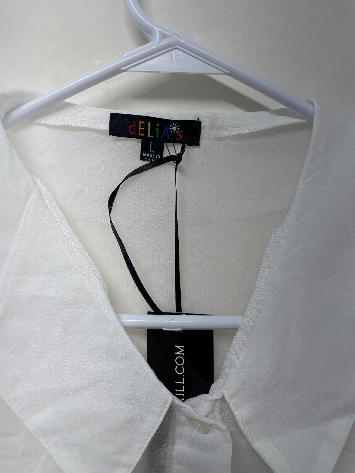 Delia's Women L Hell's Belles Sheer Blouse Crop Top White Dolls Kill Bell Sleeve
