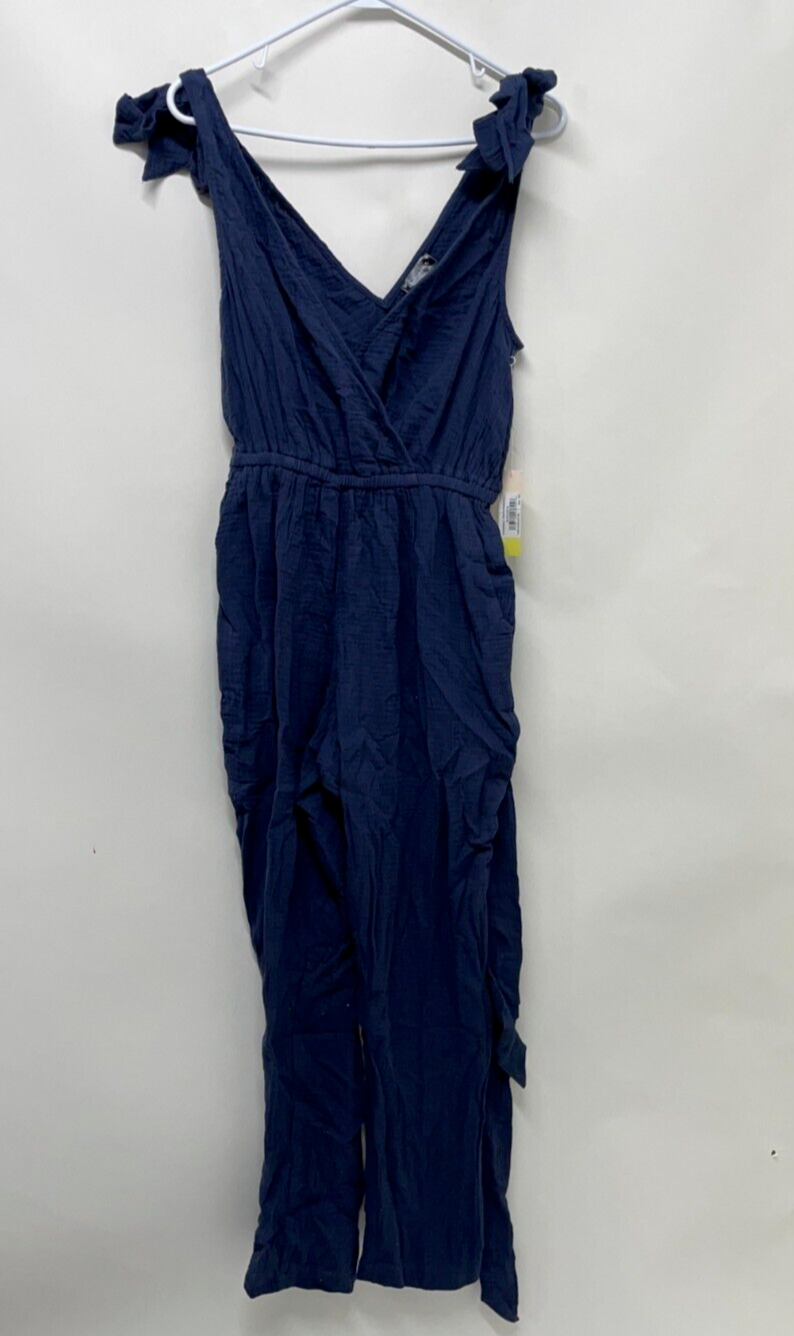 Summersalt Womens XS The Going Places Gauze Tie-Shoulder Jumpsuit Navy Blue