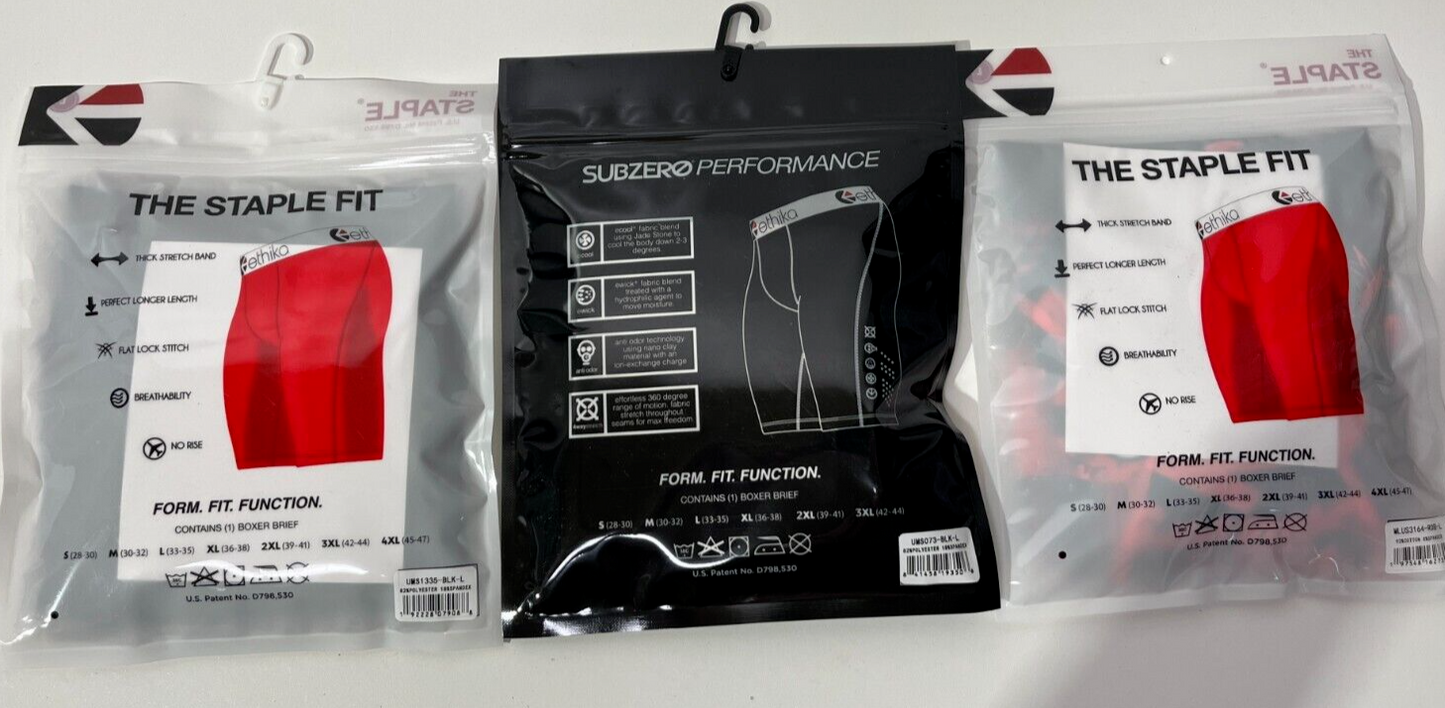 Ethika Men's L The Staple Fit Stretch Boxer Brief Underwear Black/Red Lot of 3