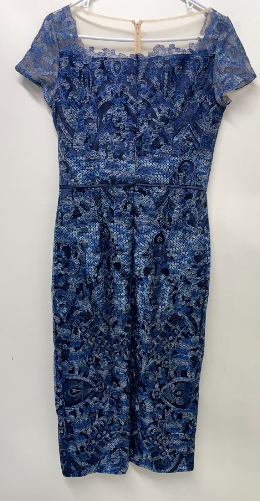 JS Collection Womens 6 Illusion Midi Dress Navy Embroidered Short Sleeve 866966