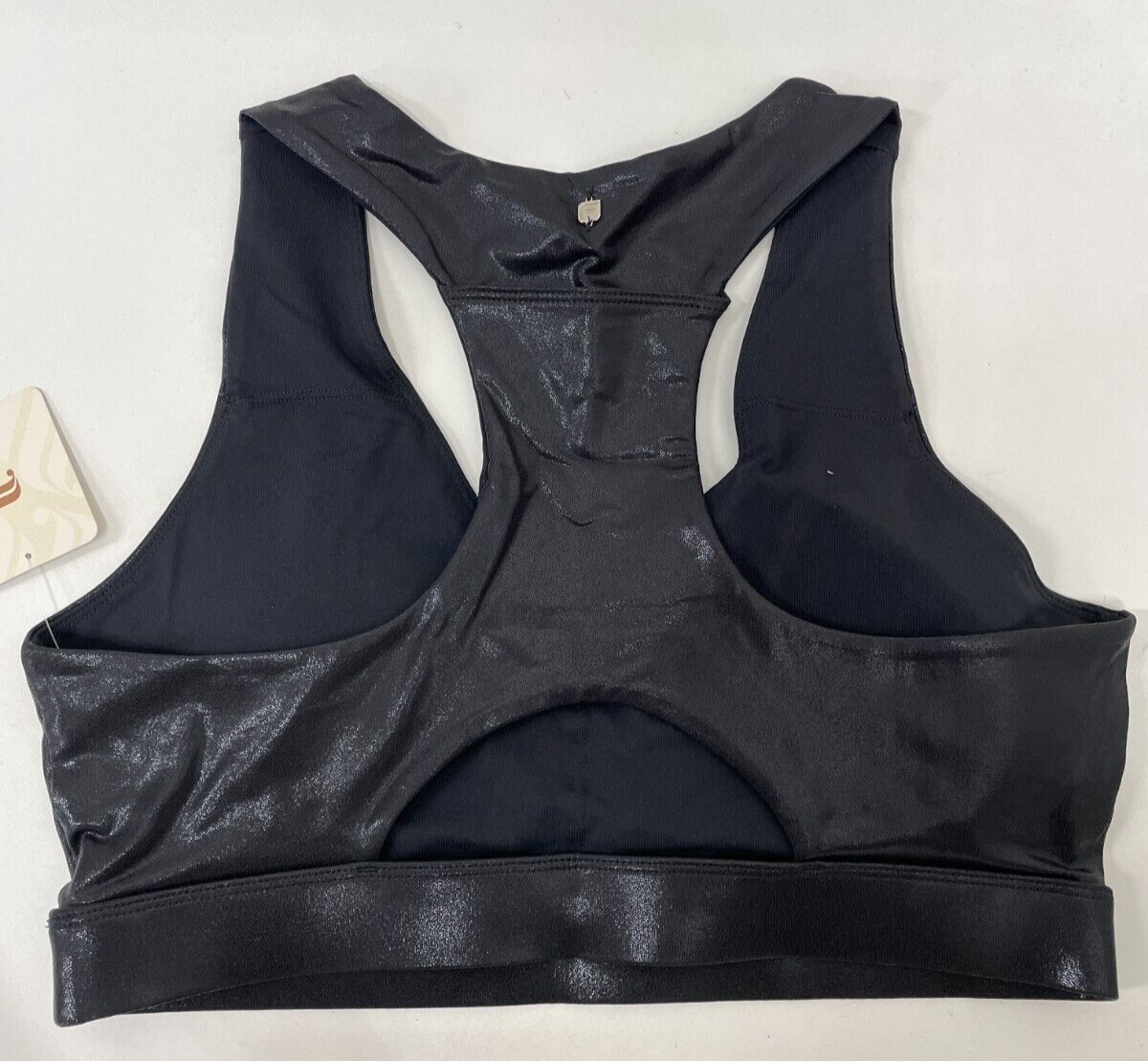 Fabletics Womens L On-The-Go Midi Medium Impact Sports Bra Black Fog Foil V-Neck