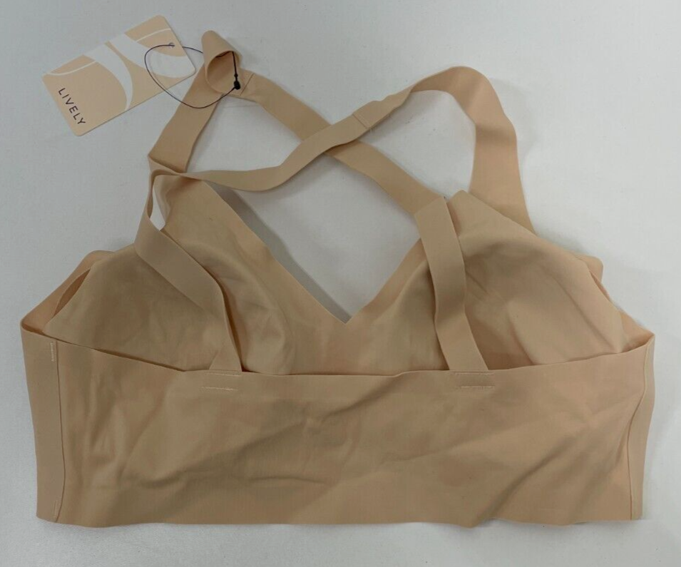 Lively Womens L Sleek Crossback Bralette Beige Seamless No Show Bra V-Neck 42678