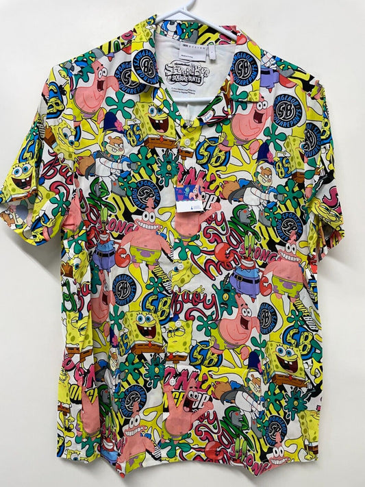 ASOS Men's S Relaxed Revere Shirt Bright Spongebob Character Print 117607575 NWT