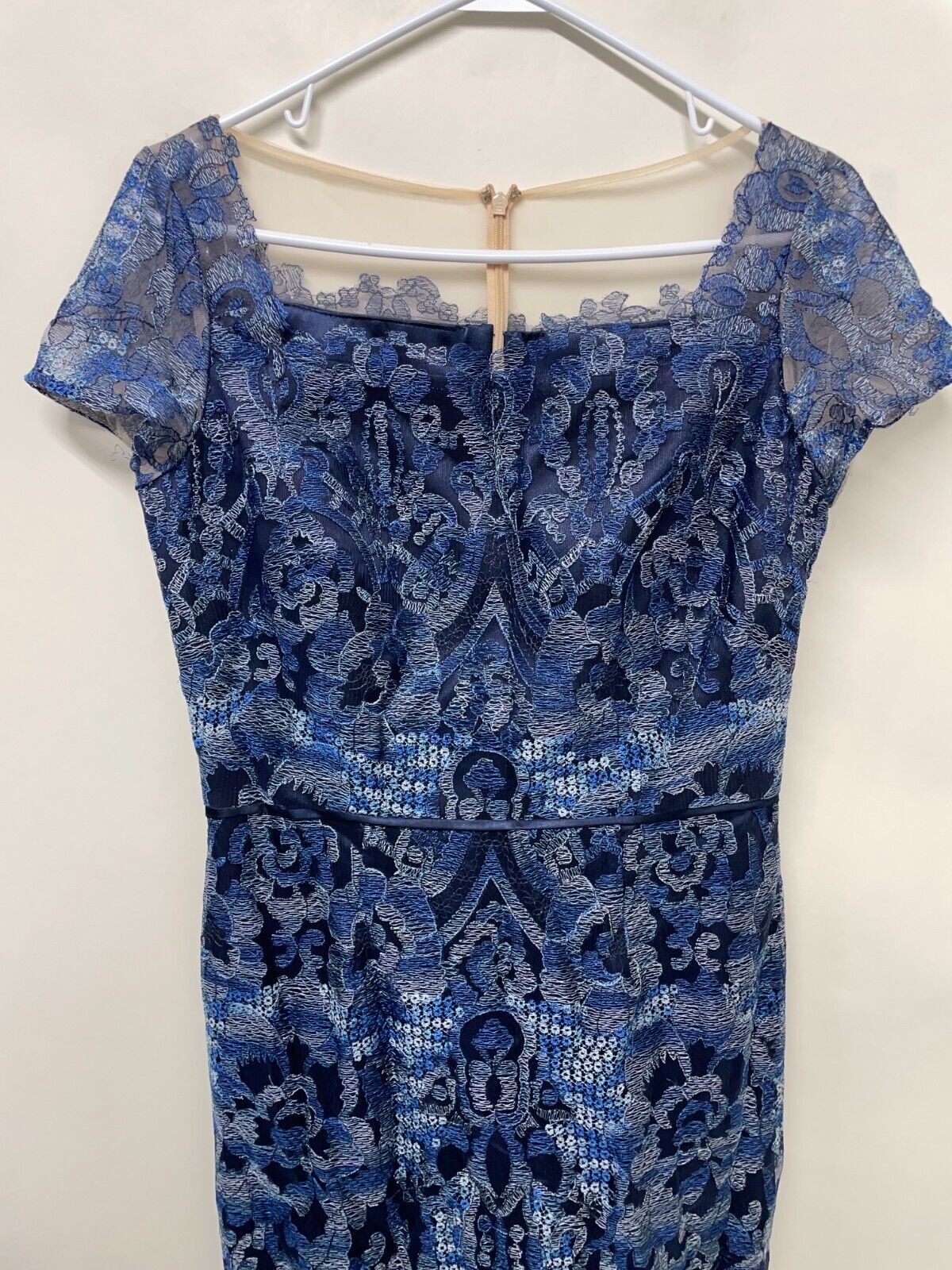 JS Collection Womens 6 Illusion Midi Dress Navy Embroidered Short Sleeve 866966