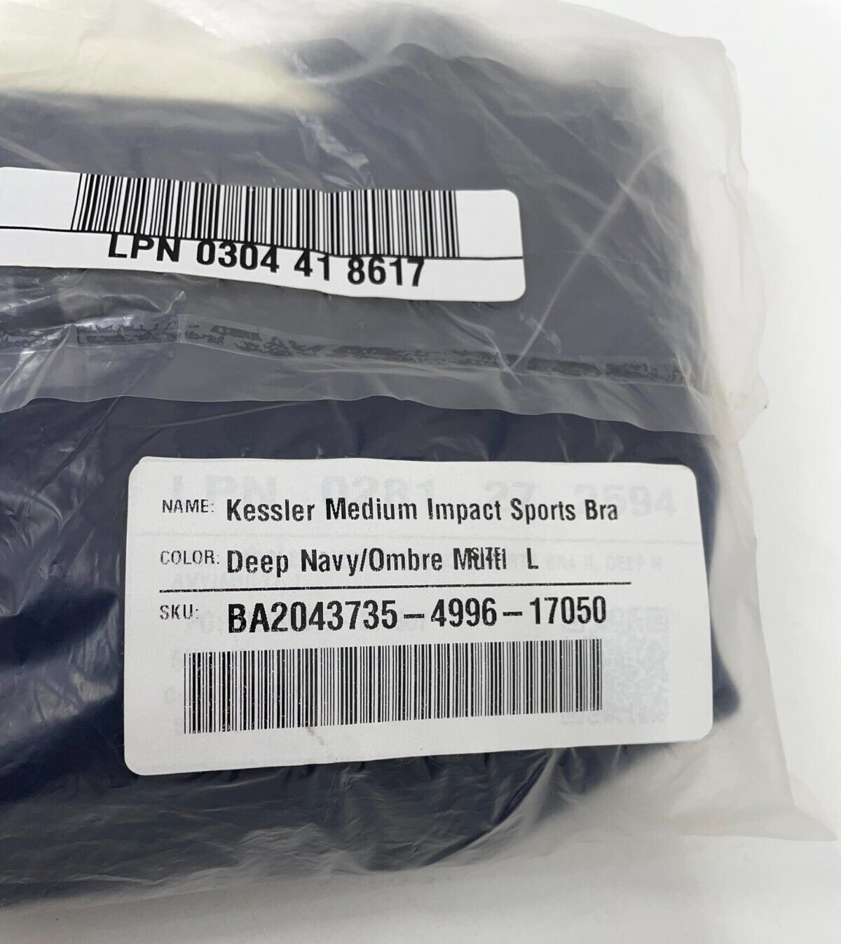 Fabletics Womens L Boost Medium Impact Sports Bra Deep Navy/Multi Removable Cups