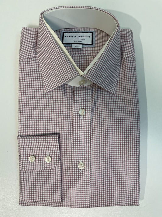 Charles Tyrwhitt Mens 15.5/33 Non-Iron Royal Oxford Check Shirt Claret Pink