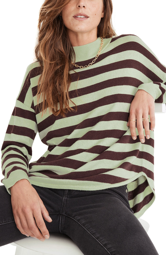 Madewell Womens Ashbury Kelsey Stripe Mock Neck Pullover Sweater Sunfaded Mint