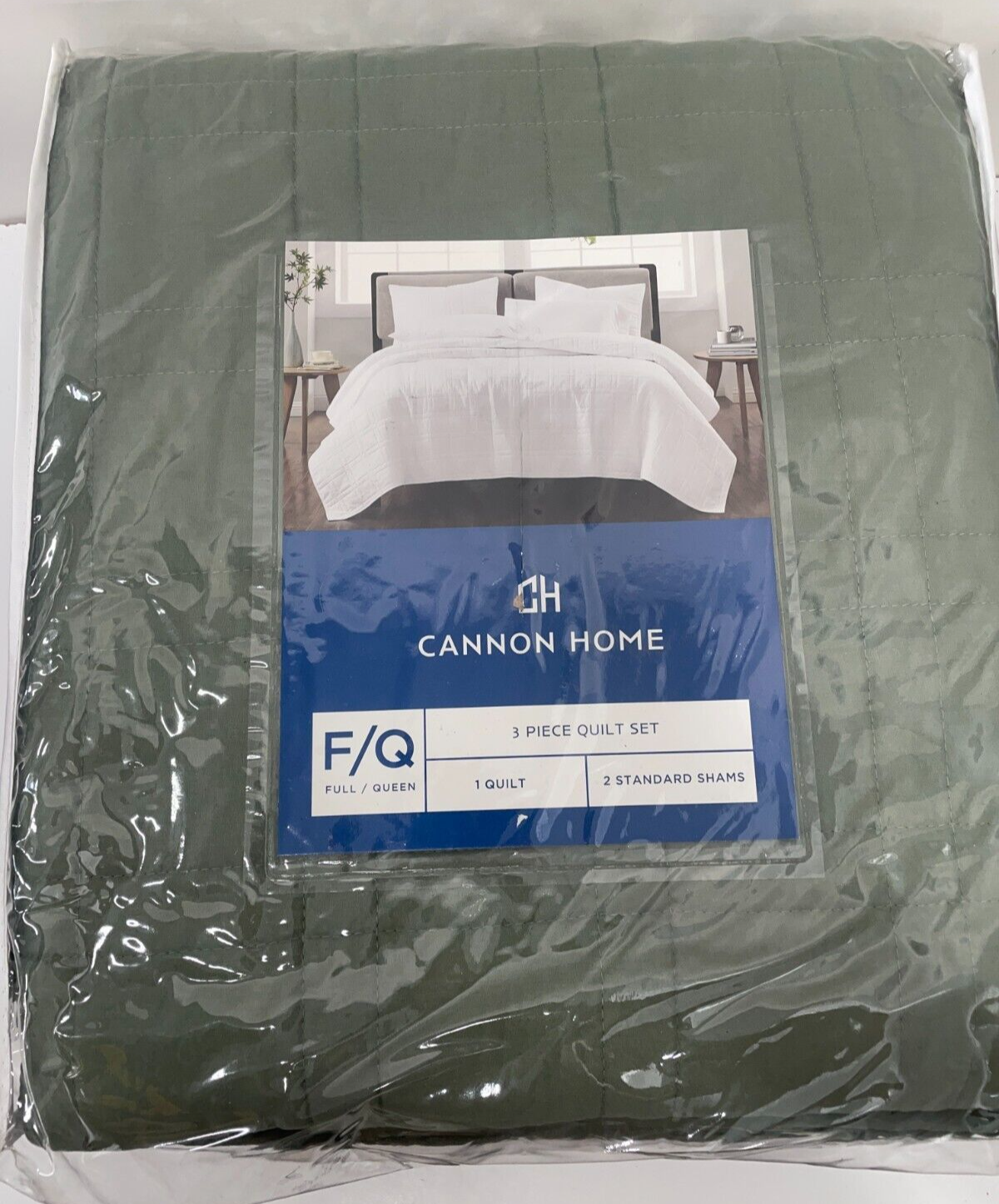 Cannon Home Full/Queen 3pc Heritage Solid Quilt & Sham Set Green QS3941GRFQ-2300