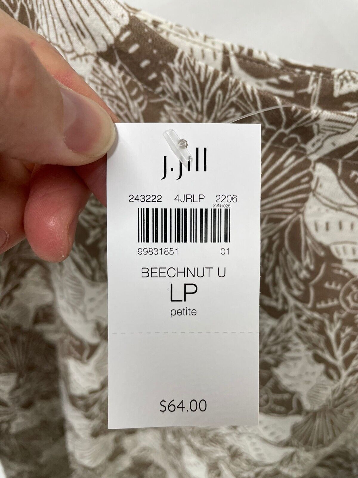 J Jill Womens PL LP Beechnut Seashell Print Boat Neck Top Shirt 243222 Linen