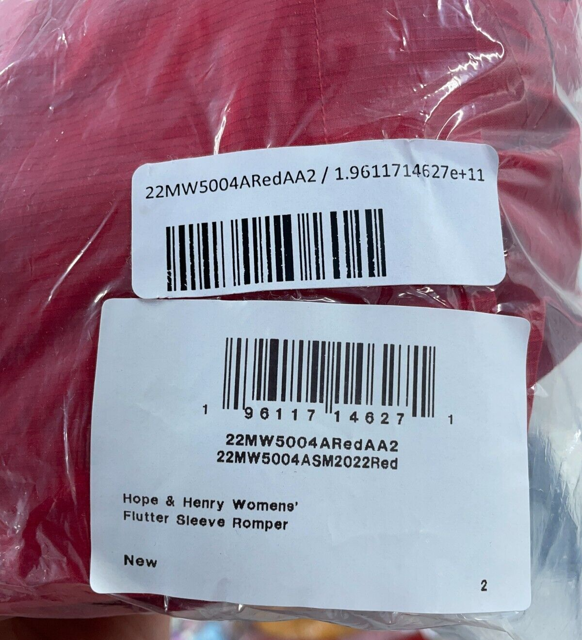 Hope & Henry Women's 2 Flutter Button Front Romper Red Dobby Stripe One Piece