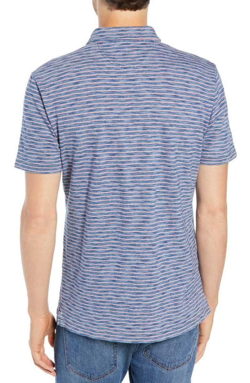 Faherty Mens XXL Baypoint Stripe Feeder Stripe Jersey Polo Slub Indigo Shirt