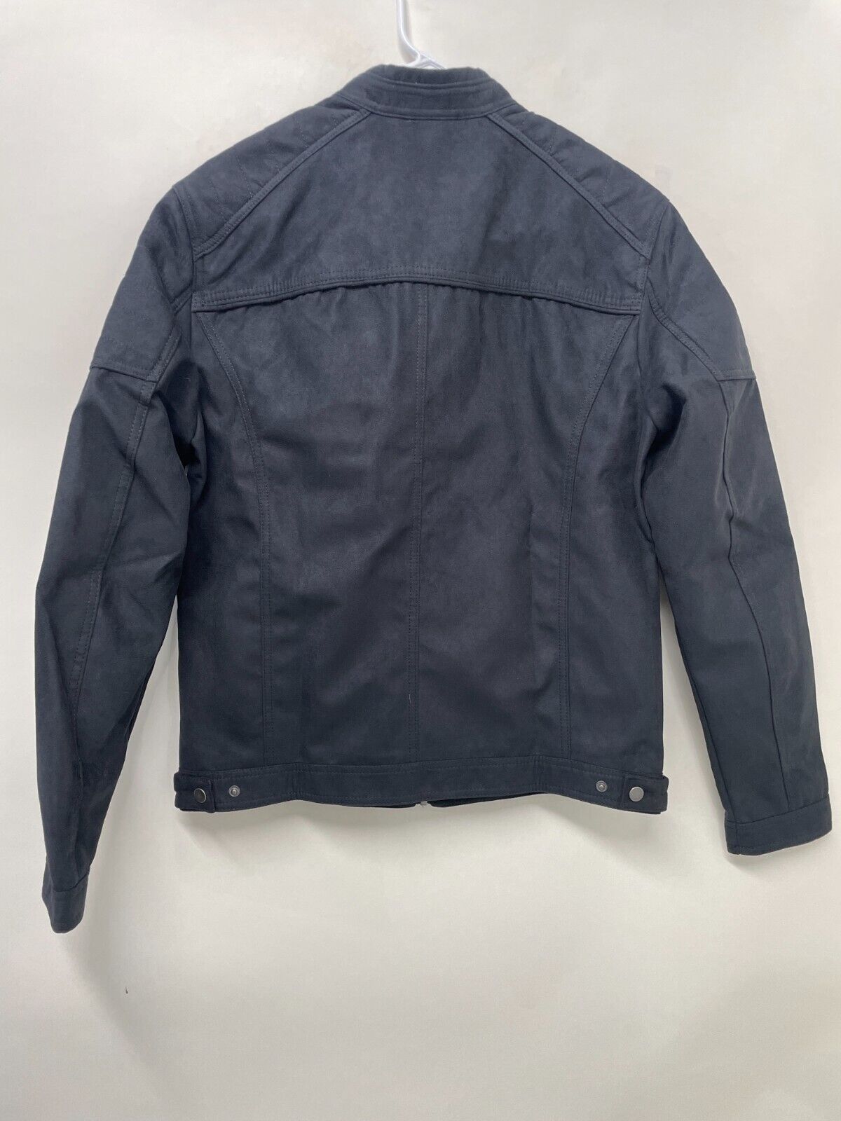 Jack & Jones Mens L JJEROCKY Jacket Jet Black Faux Suede Biker Vegan Moto Bomber