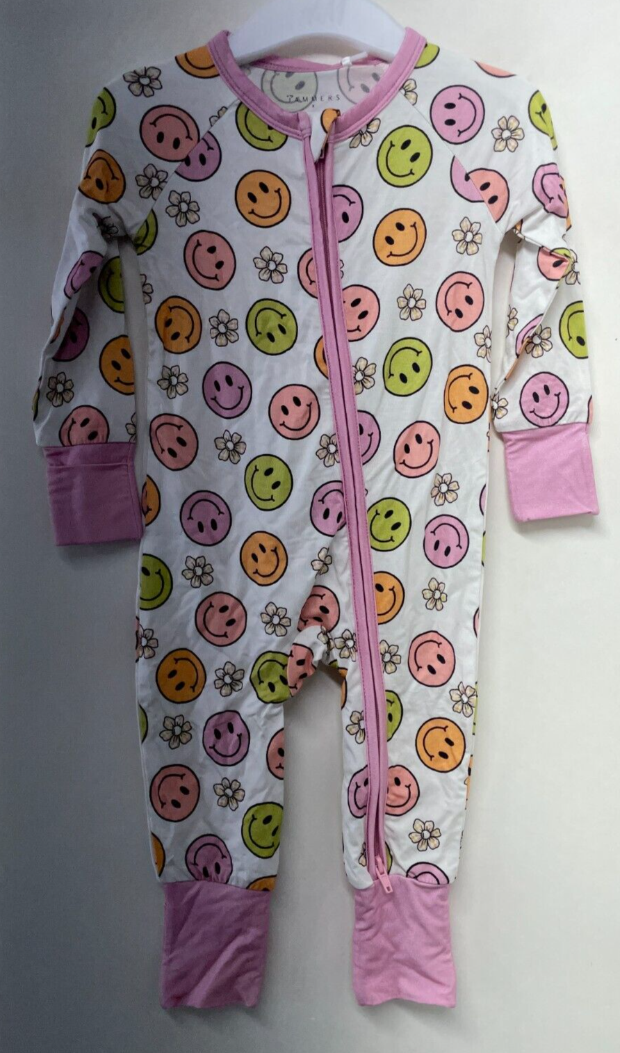 In My Jammers Karrie Locher Baby Girls 9-12M Purple Smiley Face Zipper Romper PJ