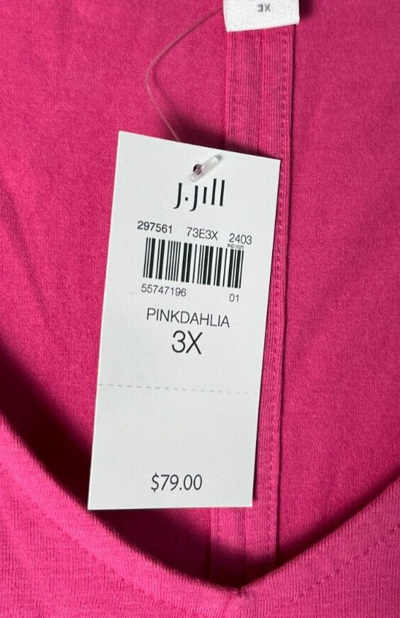 J. Jill Women's 3XL Knit Knee-Length V-Neck Shift Dress Pink Dahlia 297561