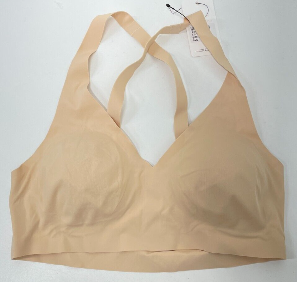 Lively Womens L Sleek Crossback Bralette Beige Seamless No Show Bra V-Neck 42678