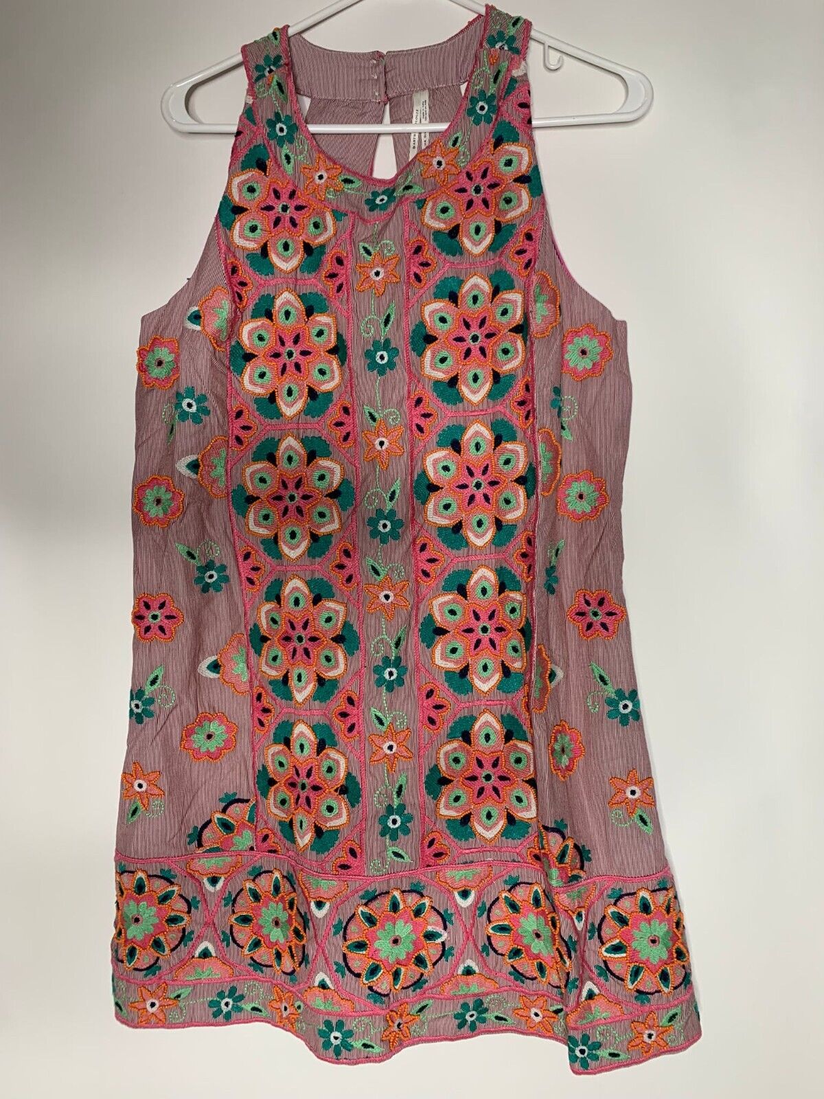 anthropologie Womens 8 Embroidered & Applique Shift Dress Boho Sleeveless Floral