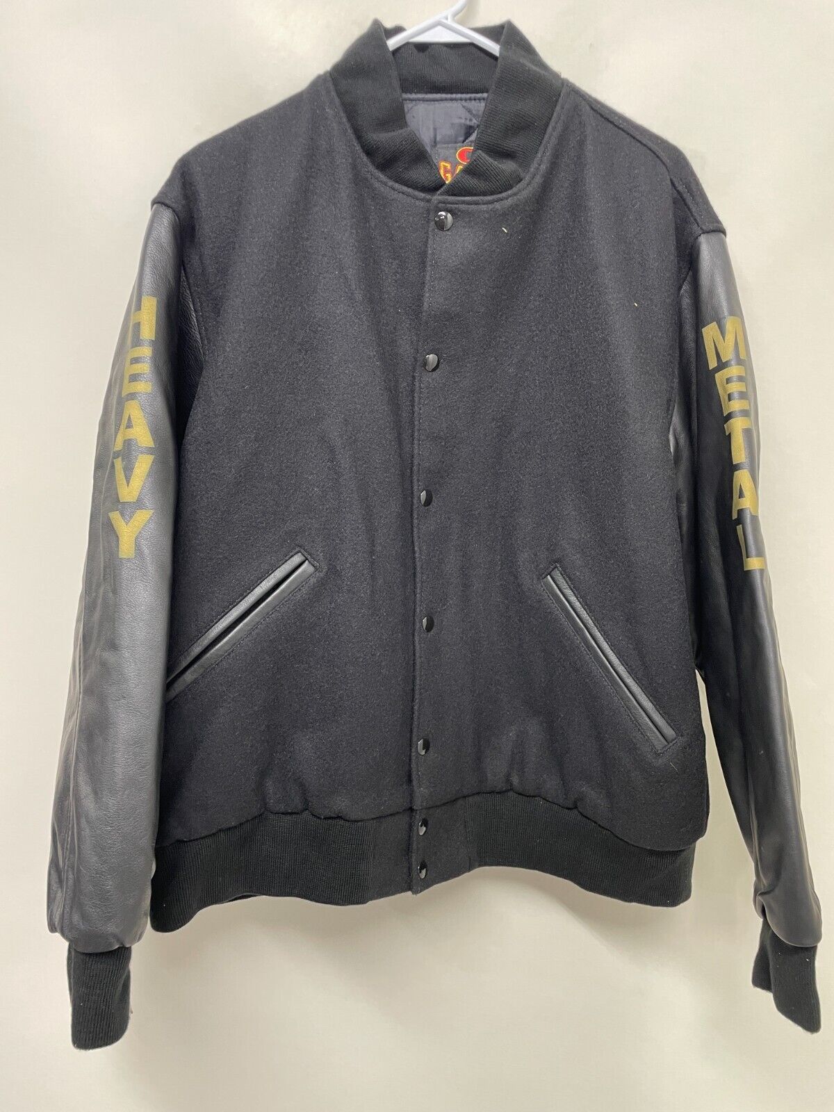 Heavy Metal FAKK2 The Movie Mens L Jacket VTG Black Leather Sleeve Varsity