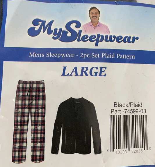 My Sleepwear Mens L Pajama Set Black Plaid 2-Piece Long Sleeve 74599-03 Pillow
