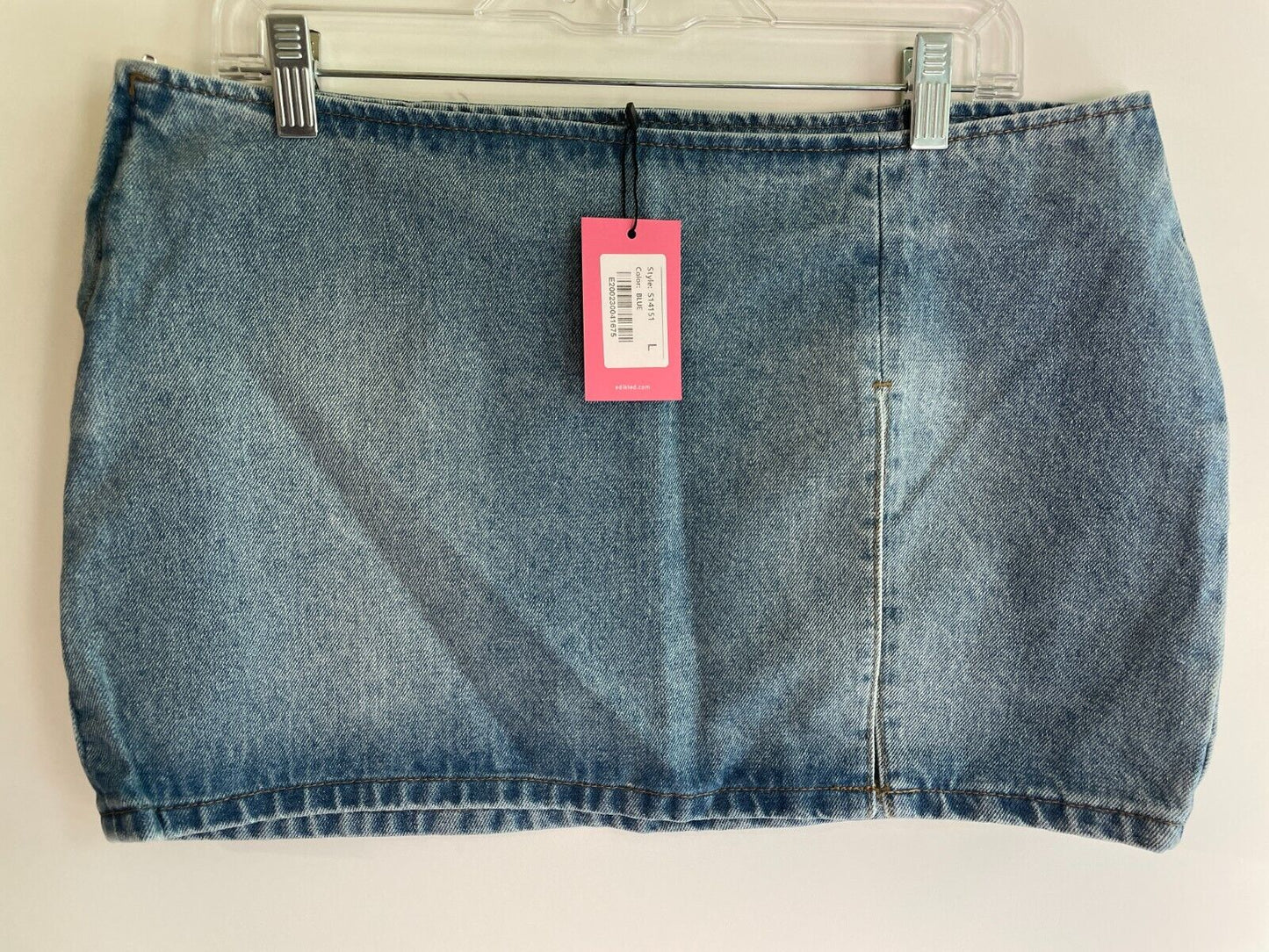 Edikted Women's L Katrina Slitted Denim Jean Mini Skirt Blue Zip Closure S14151