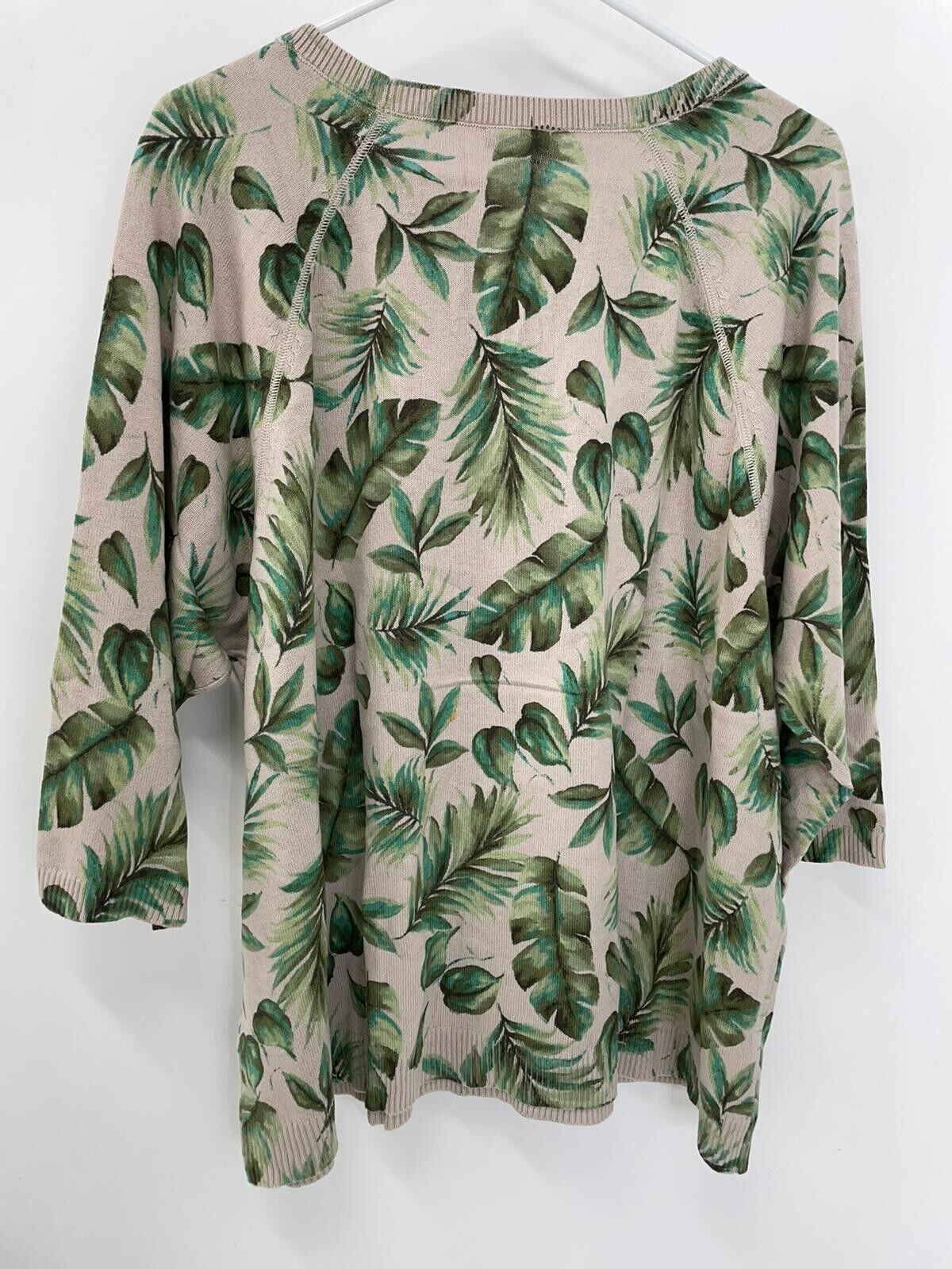 J Jill Womens XL Palm Leaf Printed Sweater Pullover Pink Salt Royal Palm