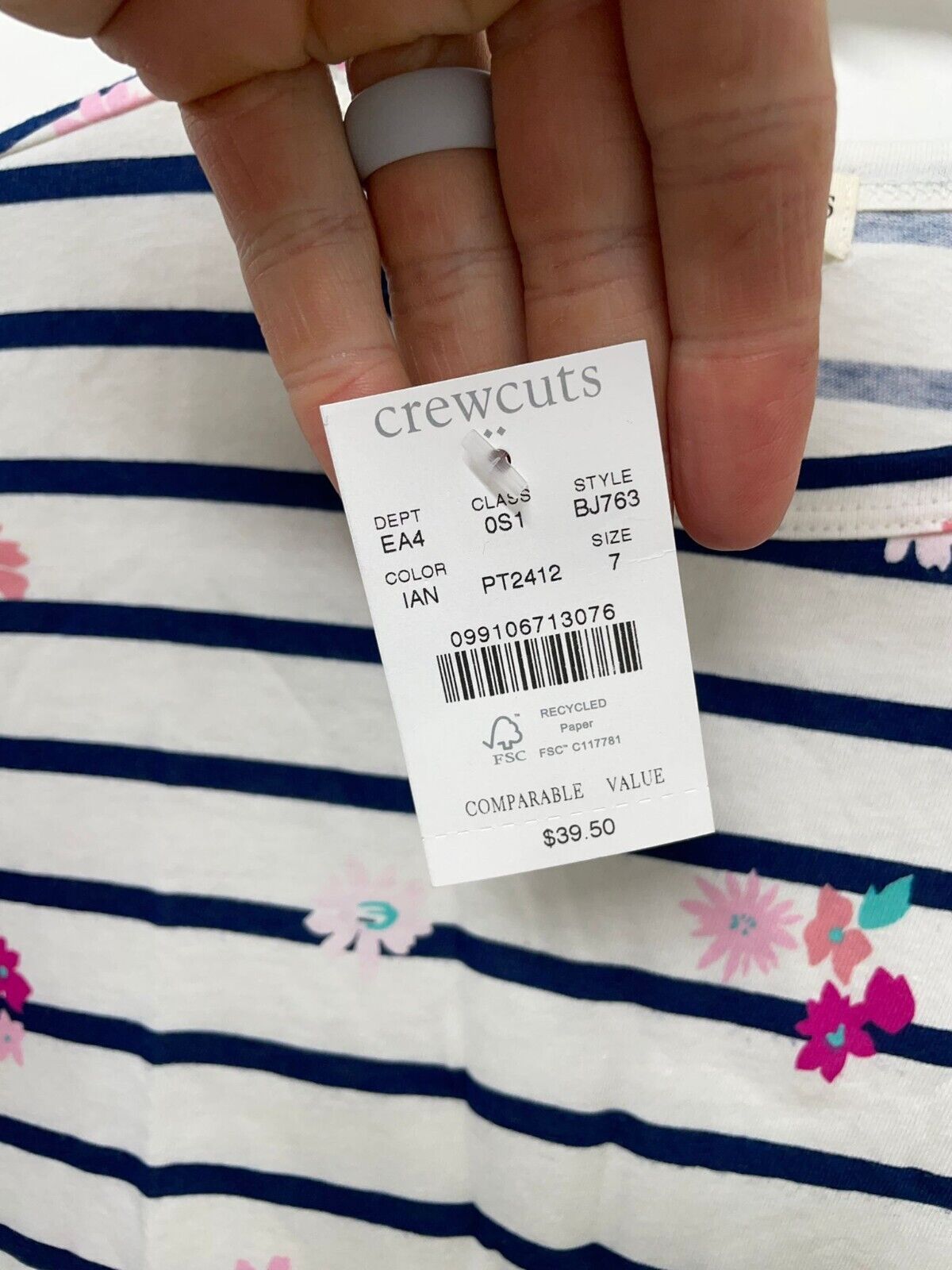 J CrewCuts Girls 7 Floral Pocket T Shirt Dress White Navy Stripe Kids BJ763