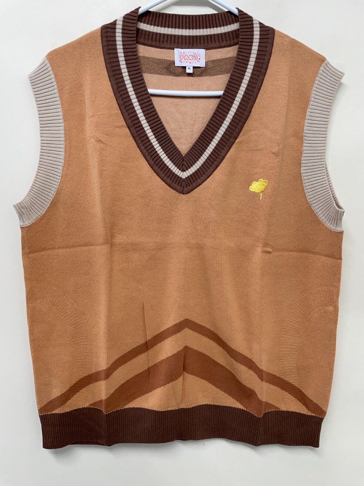 Paku Adult XL Knitted Sweater Vest Brown V-Neck Kawaii Anime Genshin Impact Mens
