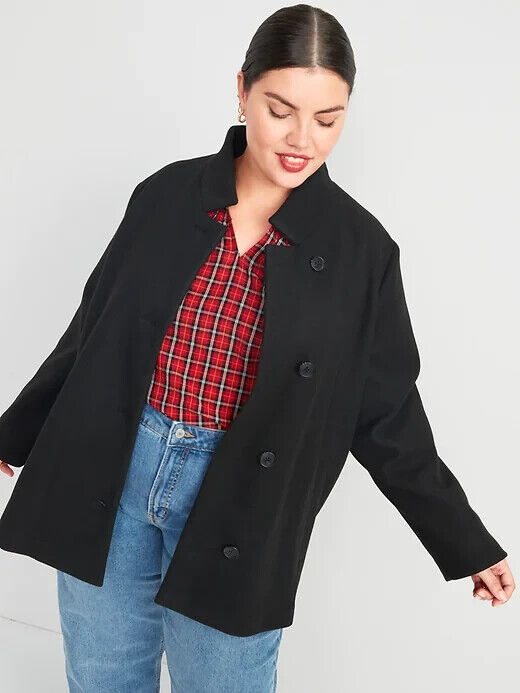 Old Navy Womens S Soft-Brushed Button-Front Car Coat Button Down Long Black