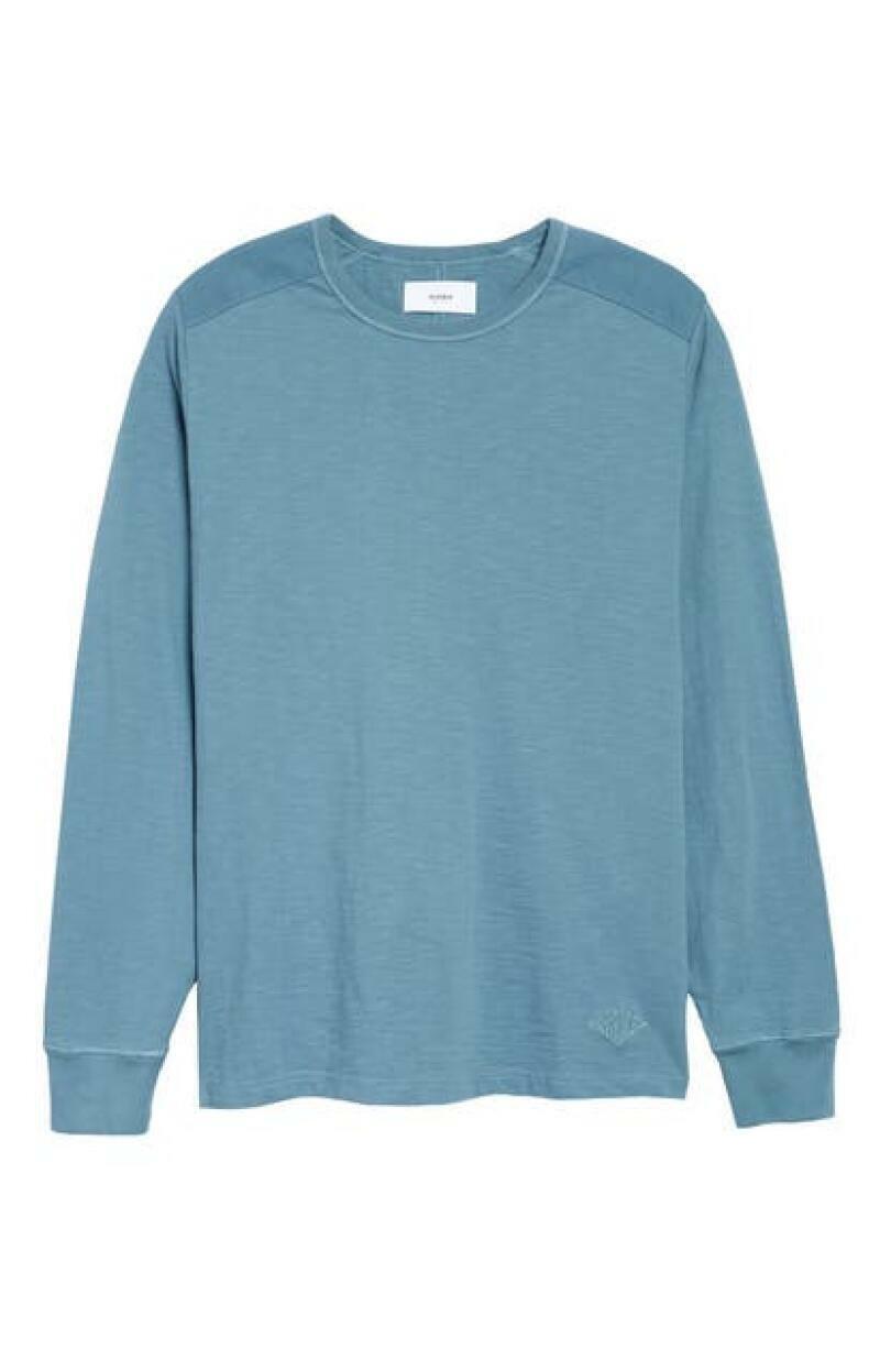 Ovadia Mens M Magen Slubbed Cotton Long Sleeve T-Shirt Blue Stone Sweatshirt