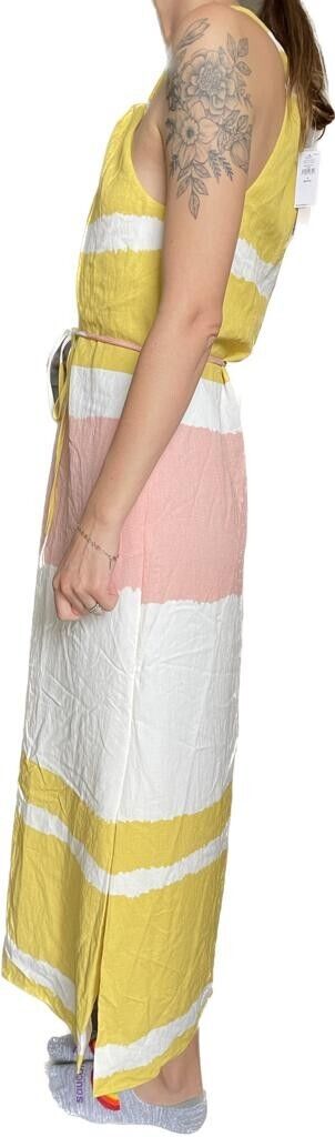 Banana Republc Womens 4P Yellow White Tie Dye Stripe Twisted Halter Maxi Dress