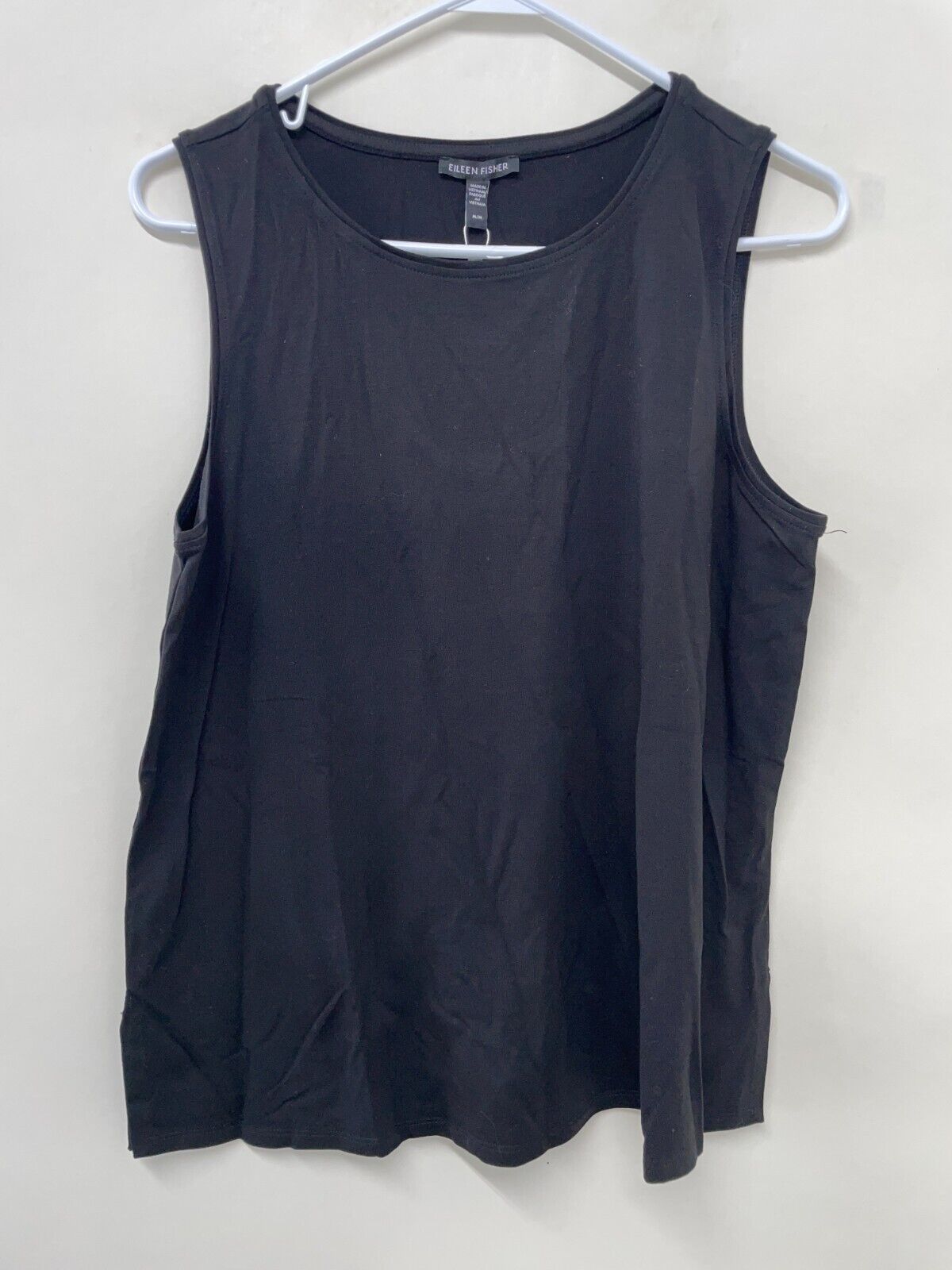 Eileen Fisher Womens M Stretch Jersey Knit Jewel Neck Tank Top Black QRTFF-U4283