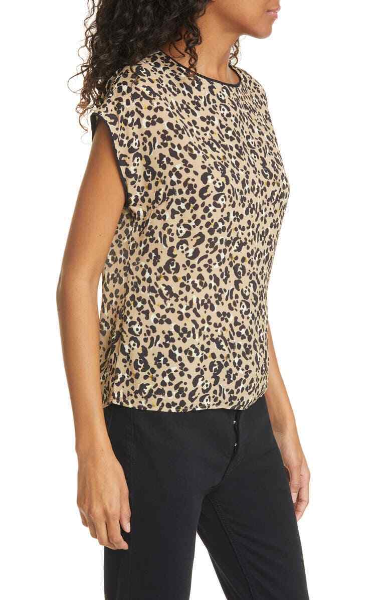 Seventy Venezia Womens 12 Camica Leopard Print Blouse Top Shirt Keyhole Beige