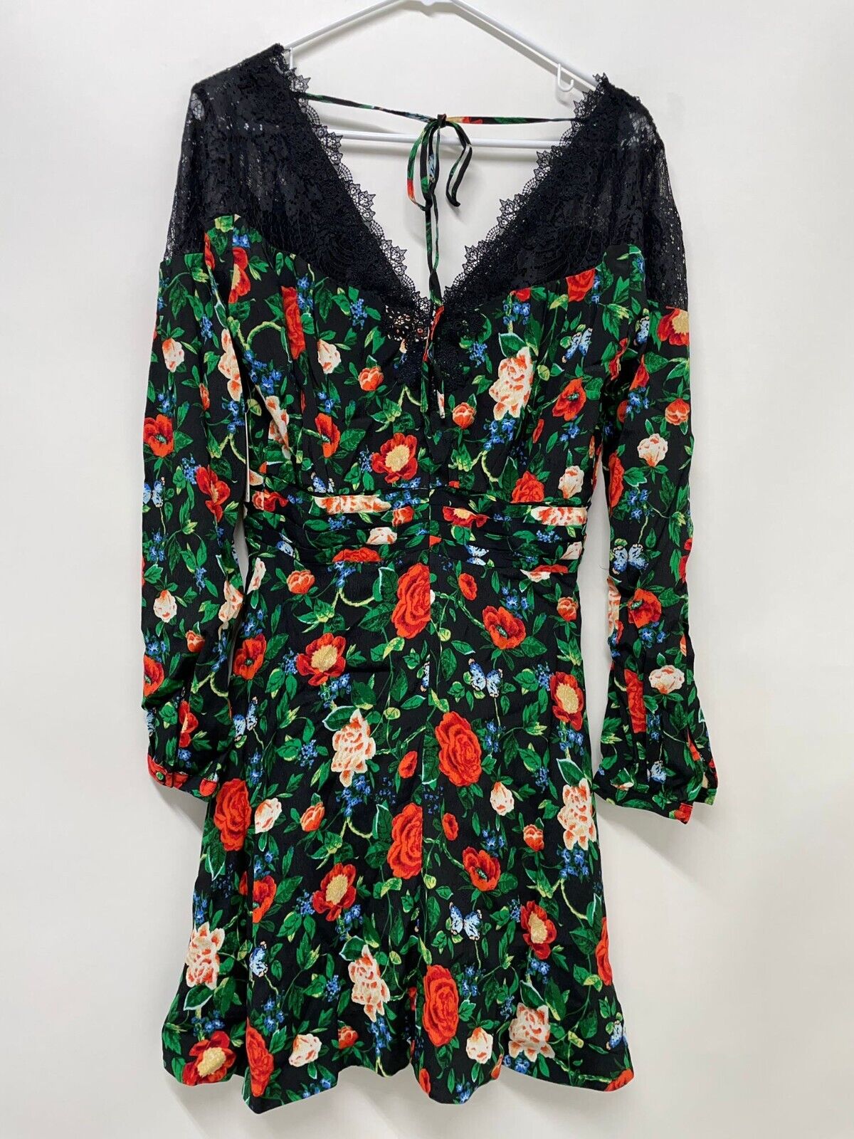 Anthropologie Womens 6 Lacy V Neck Mini Dress Long Sleeve Floral Lace Black Boho