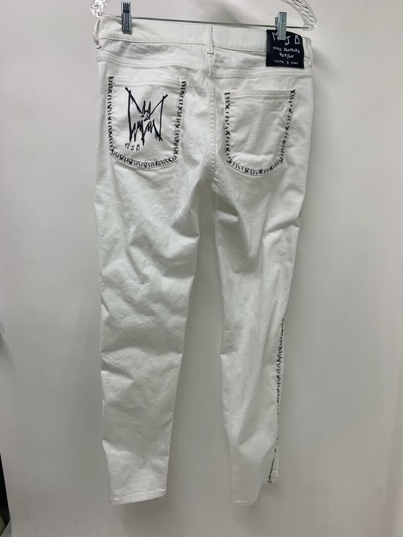 MJB Marc Jacques Burton Mens 33 White Black Crixus Jeans Denim Pants Skinny