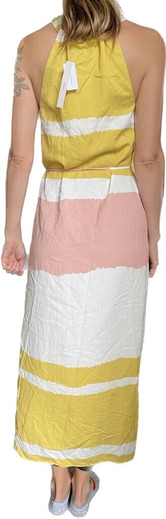 Banana Republc Womens 4P Yellow White Tie Dye Stripe Twisted Halter Maxi Dress