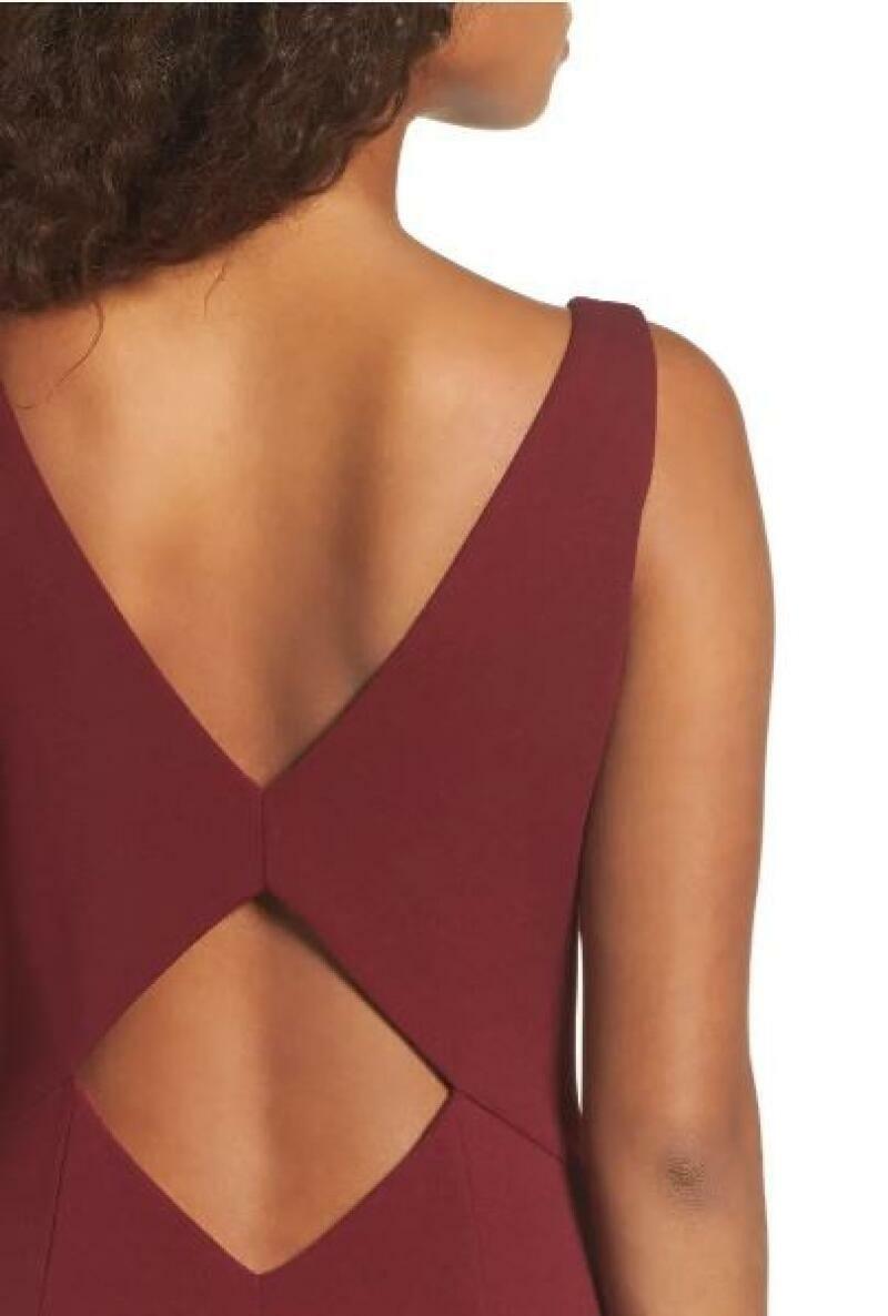 Katie May Womens 20W Deep Red Maroon Mischka V-Neck Crepe Gown Evening Dress