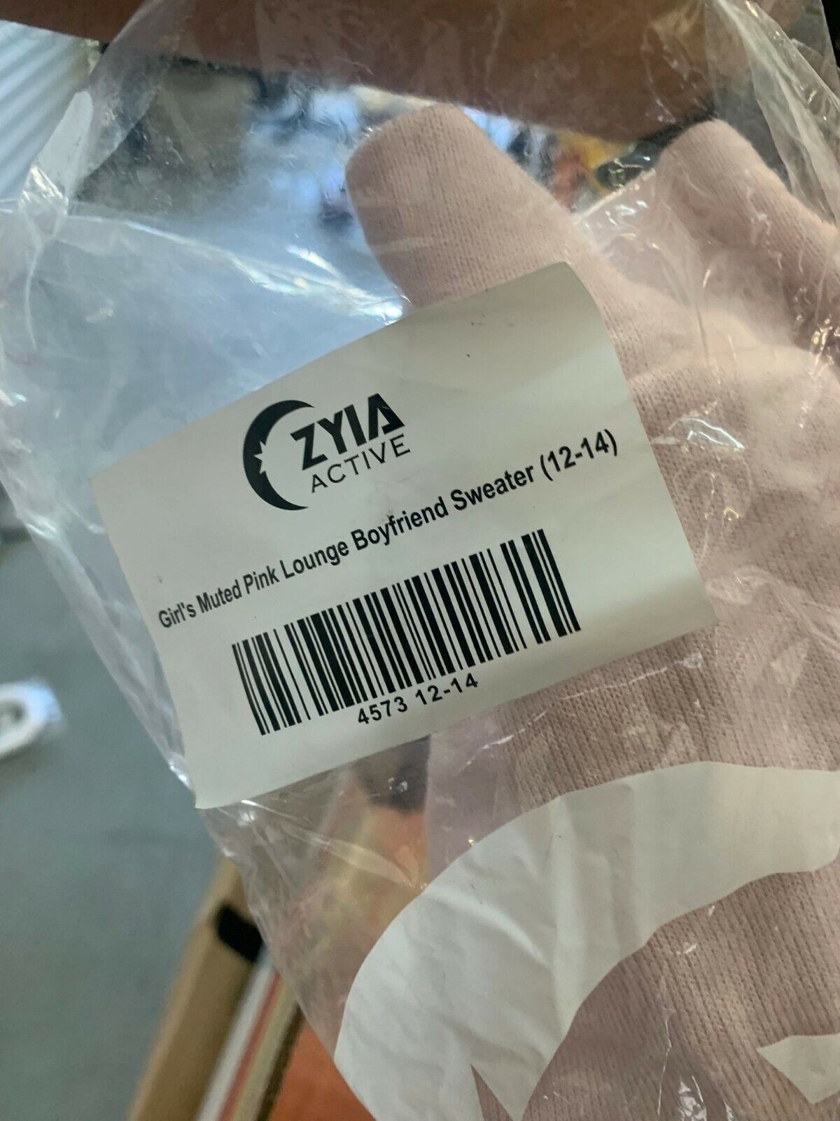 Zyia Active Girls 12-14 Muted Pink Lounge Boyfriend Sweater Pullover