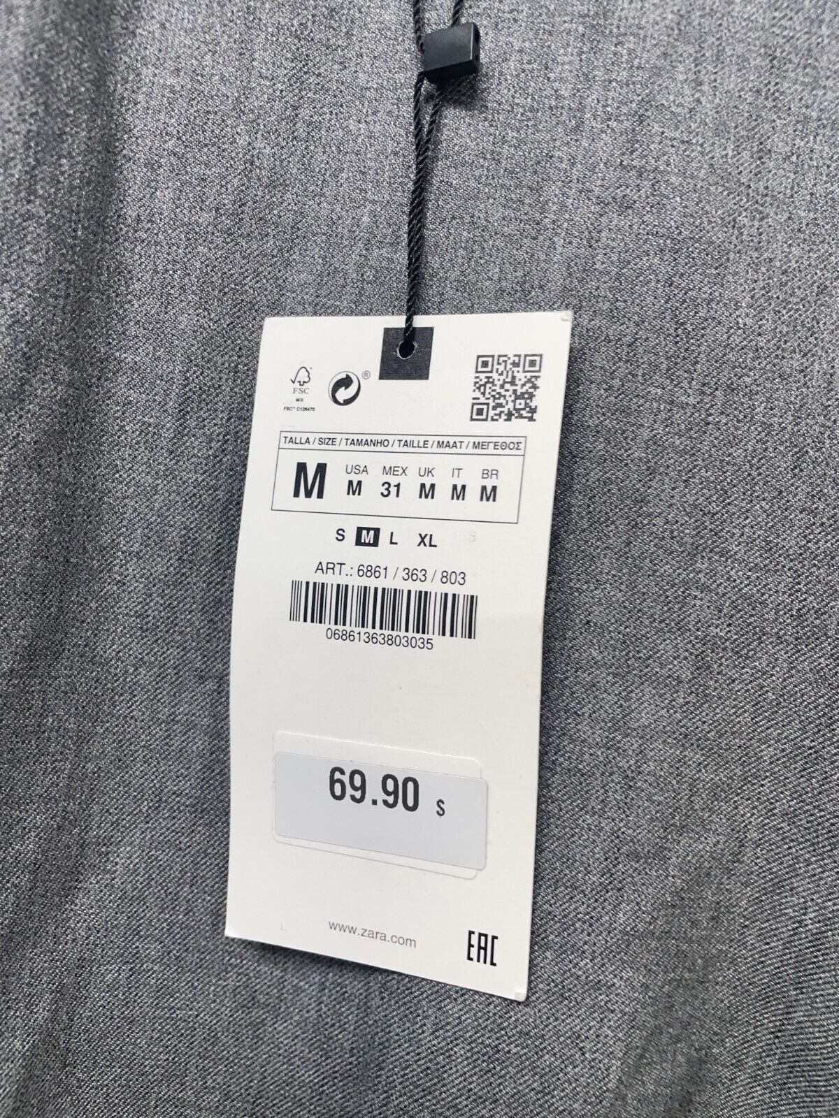 Zara Women's M Slim-Fit Stretch Pants Gray Tapered Leg Trouser 6861/363 NWT