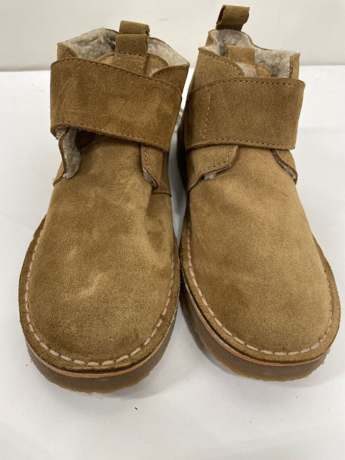 Zara Big Kids 2 Suede Leather Ankle Boots Taupe Hook & Loop Strap 4150/030/131