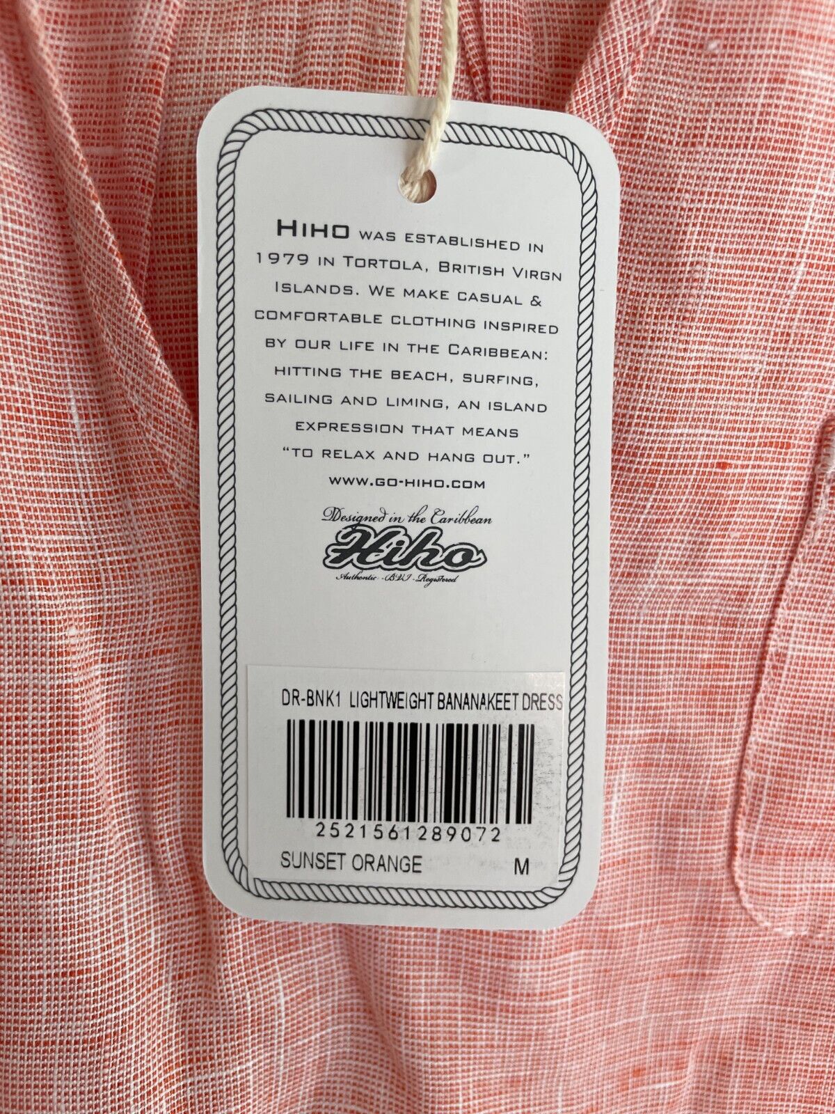 HIHO Women's L Lightweight Bananakeet Popover Shirt Dress Sunset Orange DR-BNK1