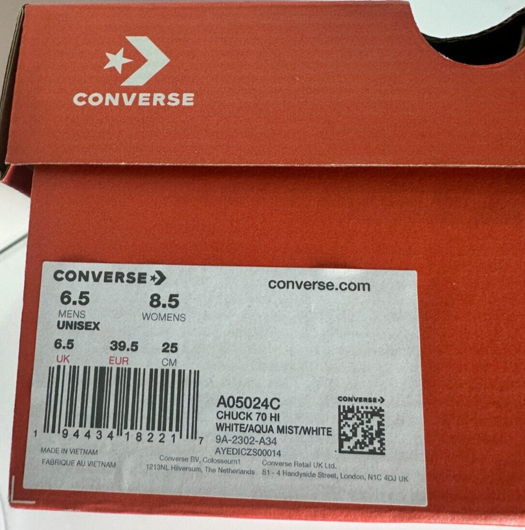 Converse Womens 8.5 Chuck 70 High White Out Leather Casual Sneaker Shoes A05024C