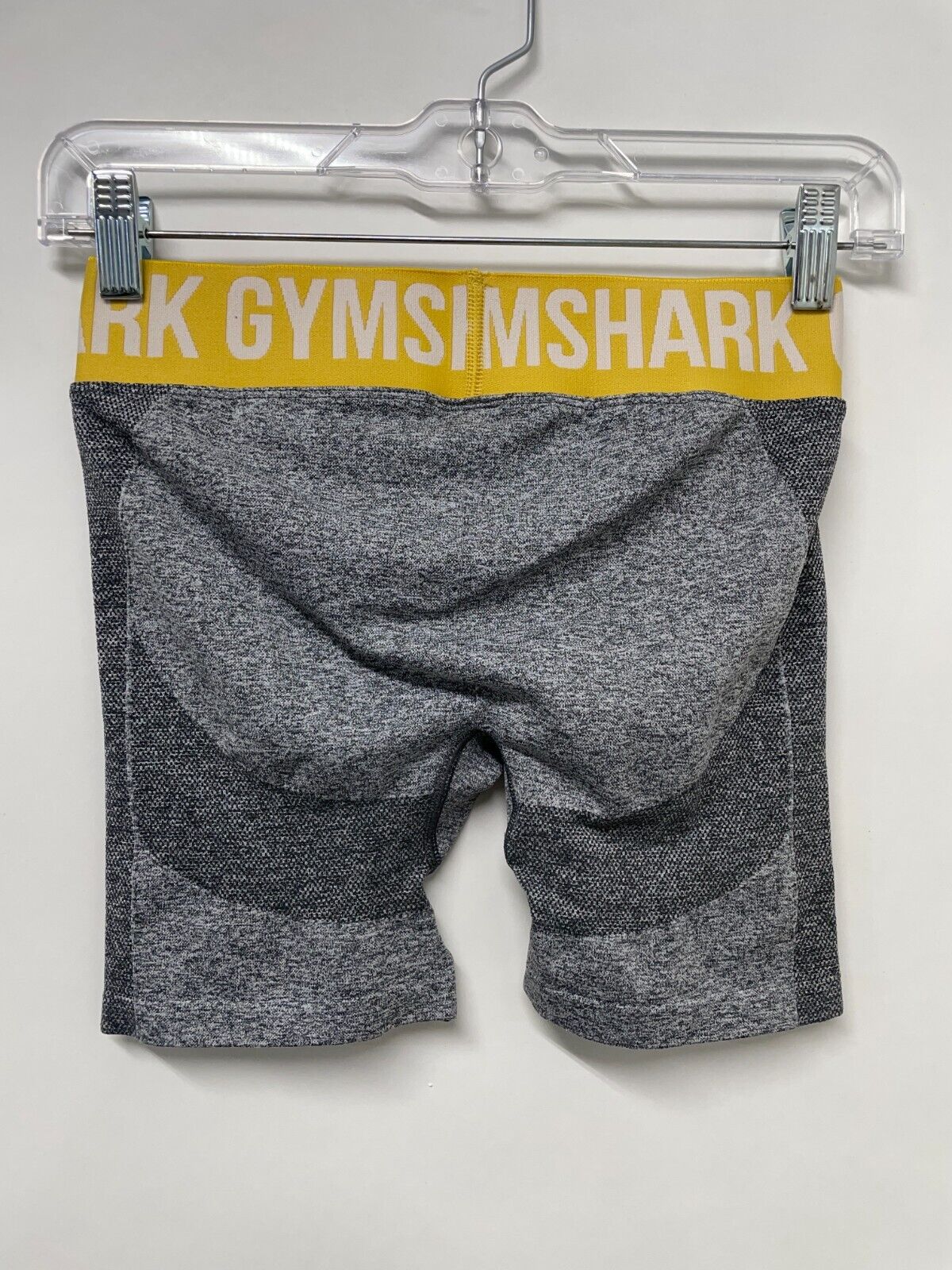 Gymshark Womens S Flex Compression Shorts Charcoal Yellow Waist Band