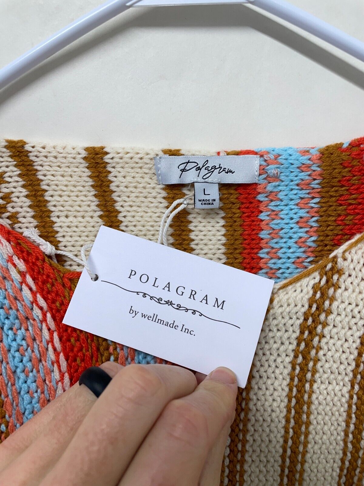 Polagram by Piper & Scoot Womens L The Willis Woven Sweater Orange Multicolor
