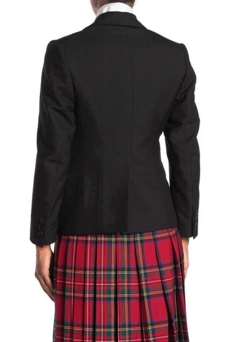 Burberry Womens 4 Black Peak Lapel Wool Blend Blazer Jacket Military Officer