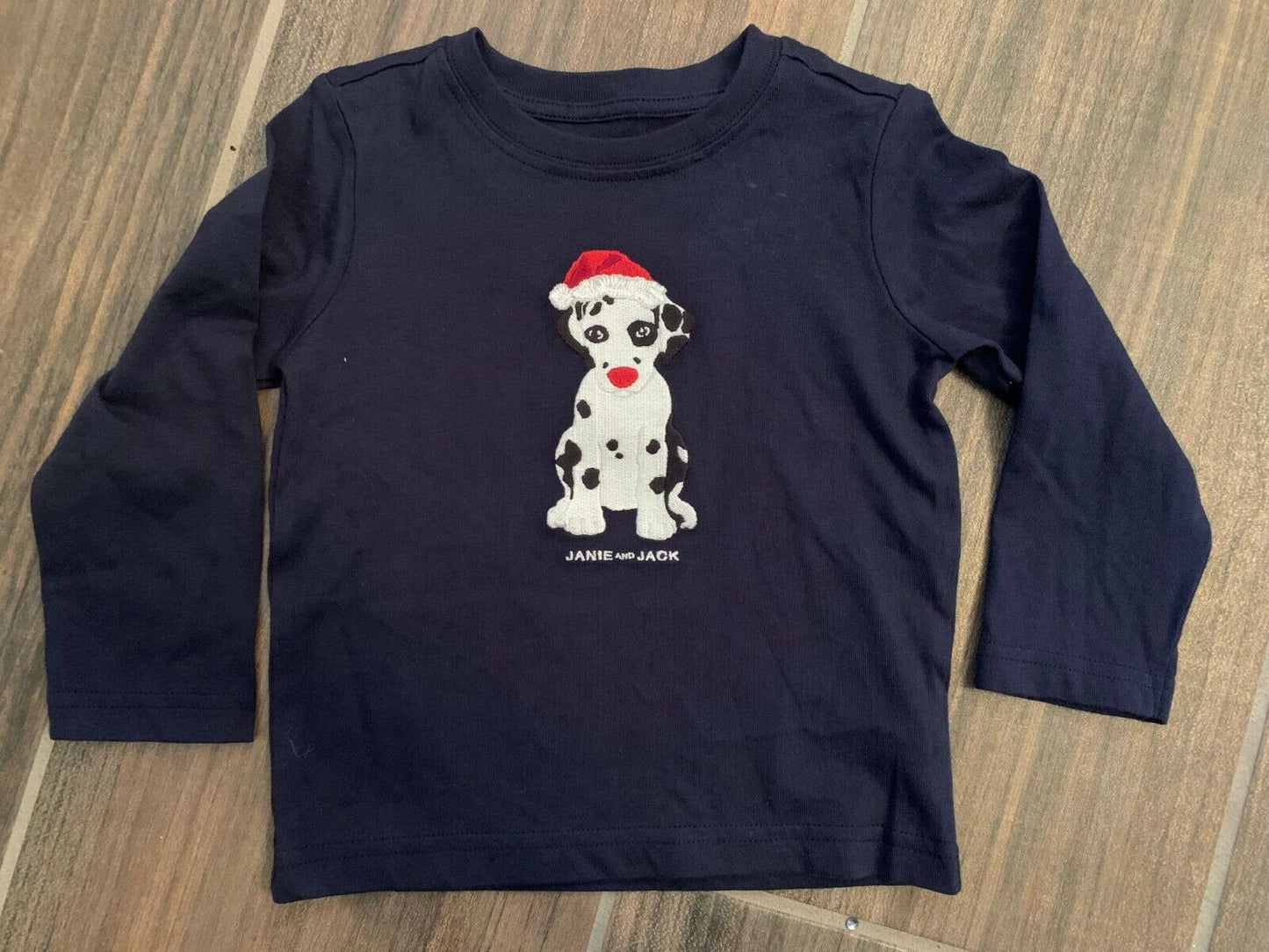 Janie and Jack Toddler 18-24M Embroidered Dalmatian Santa Christmas T Shirt