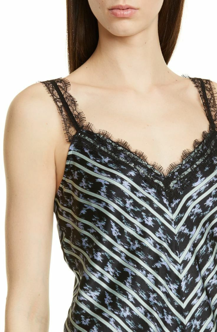 Jason Wu Womens 14 Black Lace Ikat Floral Stripe Camisole Tank Top Blouse Silk