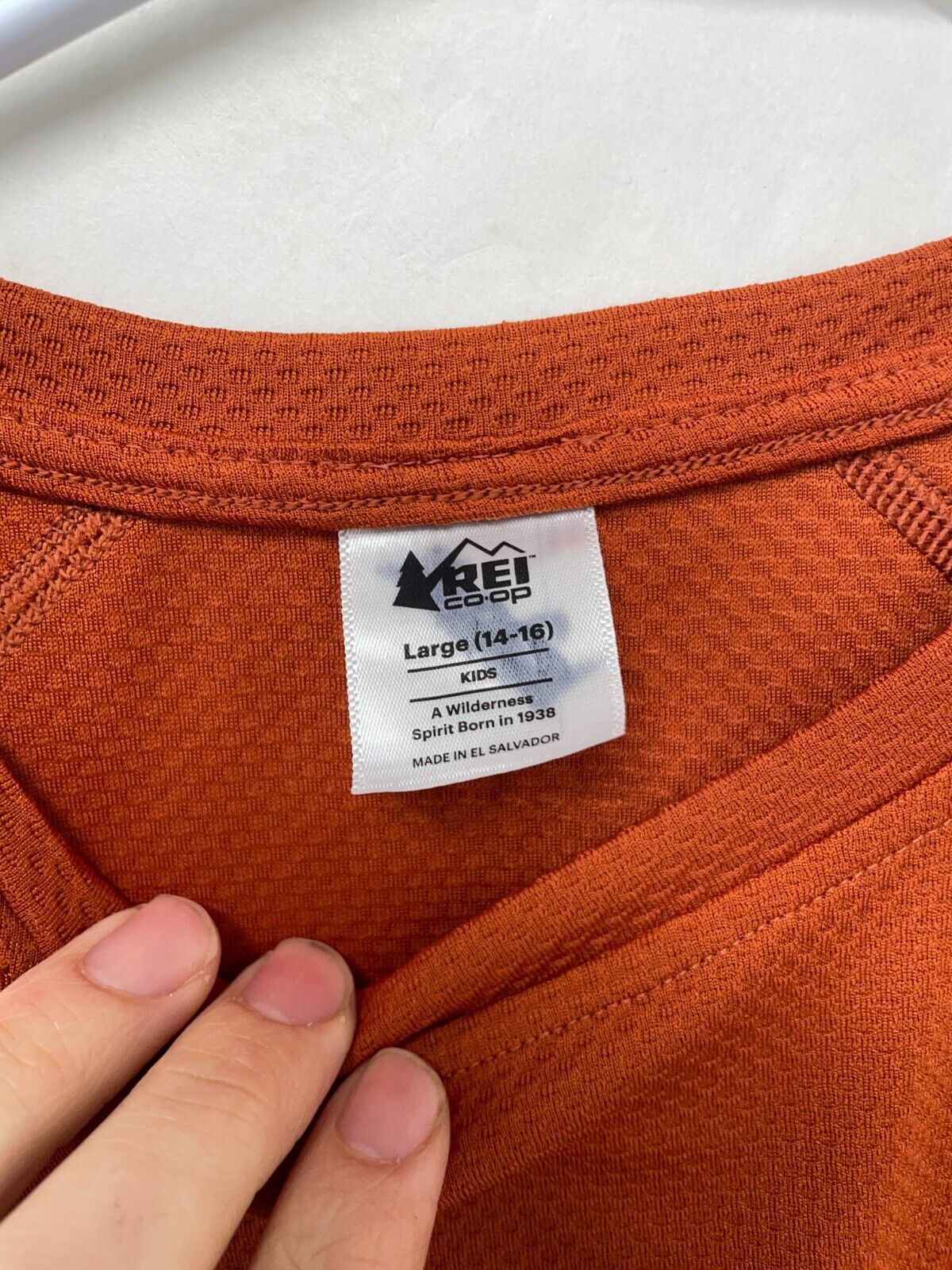 REI CoOp Kids L 14-16 A Wilderness Spirit Born in 1938 Shirt Orange Short Sleeve
