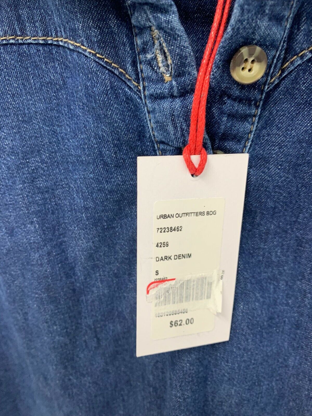 BDG Urban Outfitters Womens S Dark Wash Blue Denim Popover Shirt Top Button Down