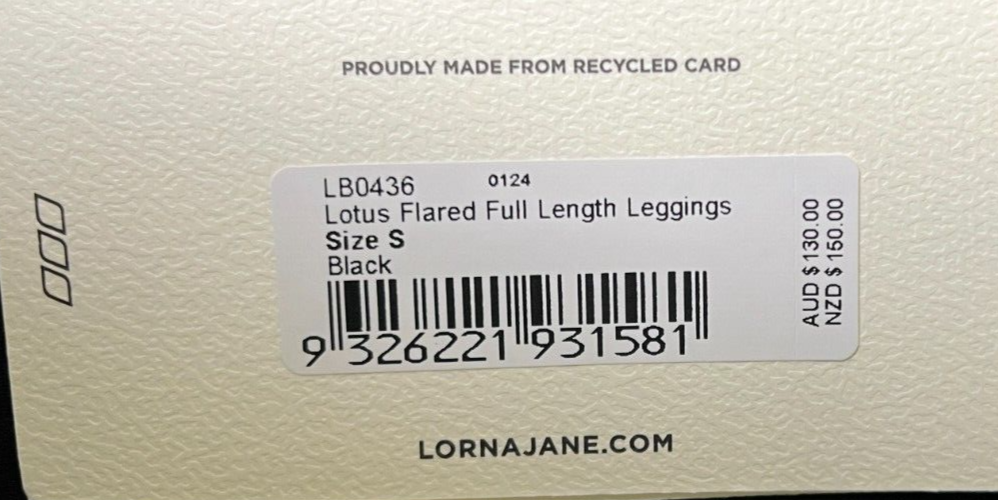 Lorna Jane Women's S  Lotus Flared Full Length Leggings Black High-Rise LB0436